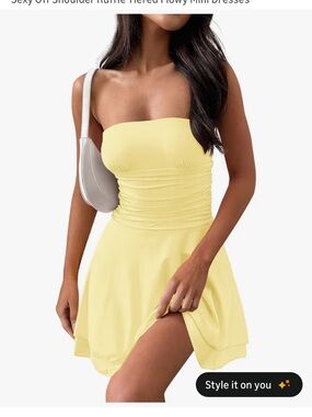 Amazon Yellow Strapless Ruched Mini Dress